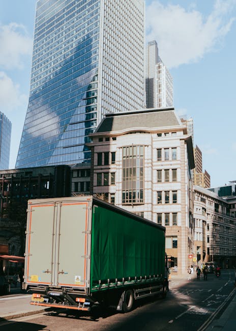 A person wearing a blue jacket and dark trousers is seen loading or unloading cardboard boxes into the back of a white moving van parked on a city street. The van's rear doors are open, revealing an i